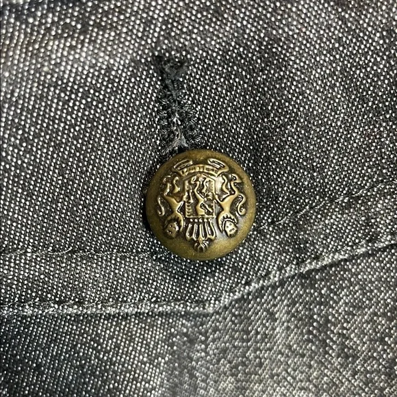 Sandro Paris Gray Denim Jacket Frayed Hem Cropped Sleeve French Designer L - Picture 4 of 8